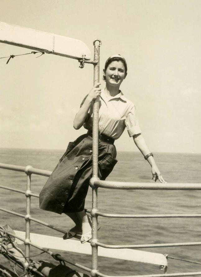 Yota Krili, onboard the Toscana bound for Australia, 1959.