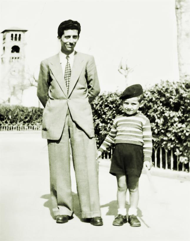 Themos Mexis and his father, Nikolas, Mandraki harbour, Rhodes. 1949.