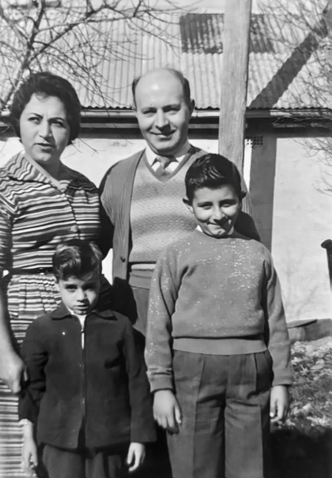 Dimitra, Dimitrios, Peter (bottom left) and Danny Calligeros, Canowindra, NSW. 1961