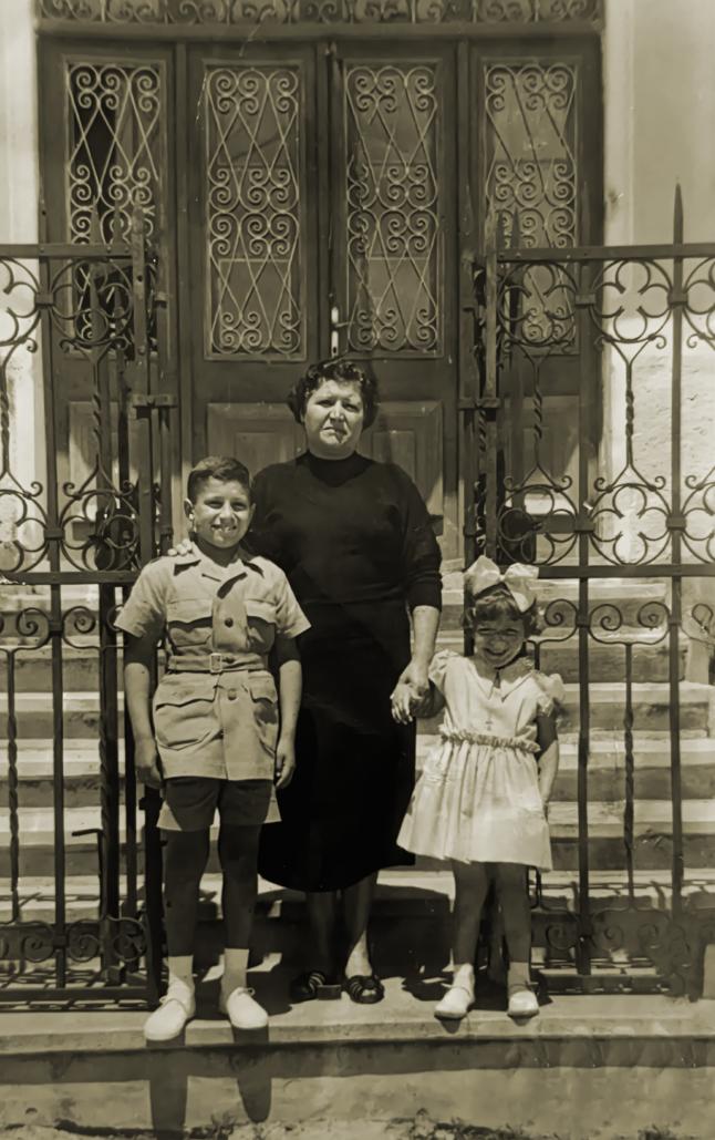 James Giallussi, his mother, Eudokia, and sister, Fay. Rhodes, 1955.
