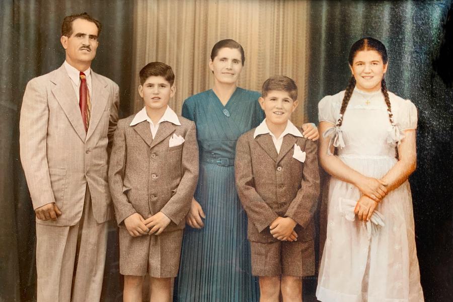 Vivi Koutsounadis (far right) with her father, Constantinos, brother, Steve, mother, Erini, and brother, John. Sydney, 1954