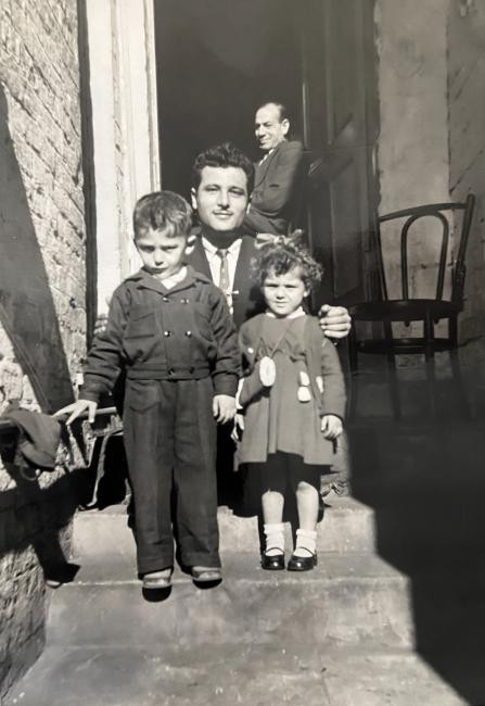 Platon Ioakimidis with daughter, Barbara, and son, Steve. Abercrombie St, Redfern. 1959