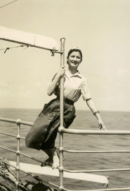 Panagiota Krili on the ship Toscana en route to Australia