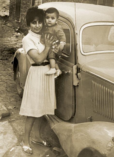 Angela Petroulaki and her godson, Nikos Tsiousis at Fissikounta, Messinia, Greece, 1963