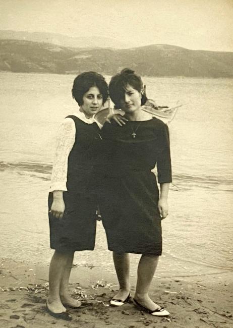 Angela Petroulaki and her friend Eleni Tsionis at Fissikounta, Messinia, Greece, 1965