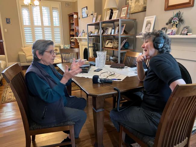 Stavroula Mousmoutis and Eleni Elefterias-Kostakidis recording the interview