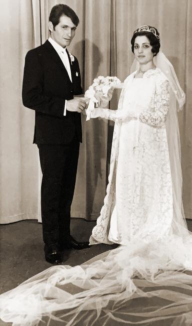 A couple in wedding garments