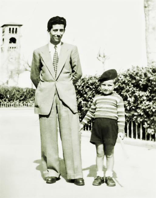 Themos Mexis and his father, Nikolas, Mandraki harbour, Rhodes. 1949.