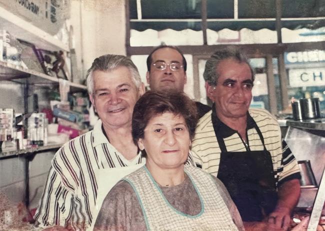 From Left, Kleanthis Tsakalides, Despina Tsakalides, Theo Haralambidis and Harry Iordanides (aka Harry Jordan). Clem’s Chicken Shop, Newtown, Sydney, 1990.
