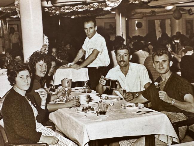 Despina Tsakalides (nee Michailidou) (far left) with other ship passengers on board the Patris, bound for Sydney. September 1961.